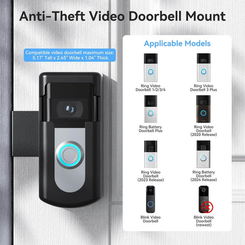Doorbell Mount For Ring And Blink Video Doorbells, Adjustable No Drill Bracket With Non Blocking Motion Sensor, installed