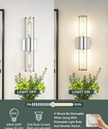 Chrome Bathroom Vanity Light Fixtures With Clear Glass Sconces Two Light Chic Modern Up And Down Wall Mount Lamp, light off and on