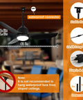 42 Inch Outdoor Ceiling Fan With Light Black Waterproof Gazebo Hangin Fan For Patios And Porches Remote And App Control Plug In 6 Speed Reversible DC Motor Weatherproof