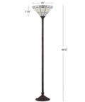 Bronze Tiffany Style Torchiere Floor Lamp 68.57 Inch Tall With Handcrafted Multicolor Stained Glass Bowl Shade Traditional Art Deco Metal Standing Light LED Bulb Included ETL Listed Retro Vibe showing full lamp with dimensions