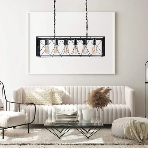 Black 6 Light Chandelier For Dining Room And Kitchen Island Pendant Light In Rustic Industrial Style with E26 Socket Base