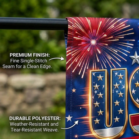 All American 250th Anniversary Flag For Outdoors Double Sided Yard Decor 12x18 Inch Garden Flag with fireworks and UV protection.