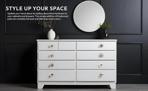 Vintage Style Off White Ceramic Cabinet Knobs And Handmade Drawer Pull Handles Featuring Glossy Antique Texture That Offer A Dang Nice Upgrade For Your Kitchen Counters on a white dresser.