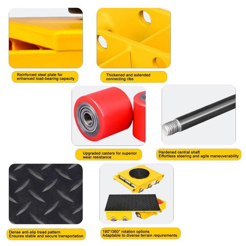 Heavy Duty Steel Machinery Mover With Precision Steering Rollers For Factory Equipment Relocation And Industrial Transport featuring upgraded casters.