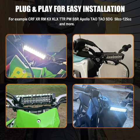 Universal 60W Motorcycle LED Light Bar Kit With On Off Switch For 7 8 Inch Handlebars Dirt Bike Pit Bike Plug And Play
