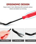 Ergonomic remover tool from Universal Car Retainer Clip Kit With Remover, featuring red handle and black prying end with anti-slip design.