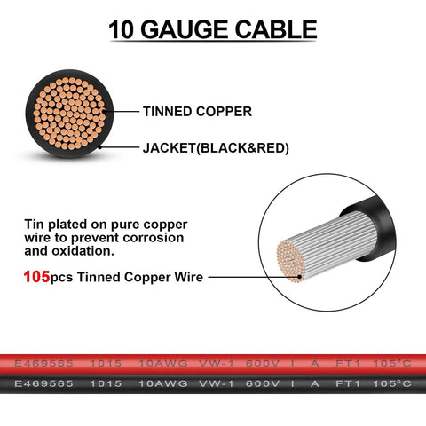 Detailed view of Beefy 10AWG Solar Panel Cable Kit For RV Marine Boat And Portable Solar Generators Power Stations 60cm Long