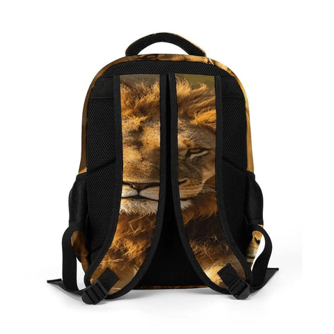 Wild King Lion Printed Unisex Backpack Large Capacity for Everyday Use Durable Polyester Daypack with lion face design