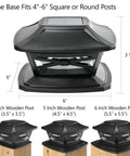 Slate black solar post cap light for 4x4 5x5 6x6 posts. Game Changing Solar Post Cap Lights That Fit Four By Four Five By Five Six By Six Wooden Posts Include Bases For Easy Setup Super Bright Leds Give You Warm White Glow All Night Long Perfect For Deck Fence Garden Patio In Cool Slate Black Twelve Pack.