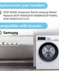 Front-load washer beside suspension rod replacement details for 4 Pack DC97-16350 Series Suspension Rods Replacement Kit For Front Load Washers Easy Install Replaces DC97-05280W DC97-16350E DC97-16350U DC97-16350S DC97-16350J DC97-16350K DC97-16350T Fits WA45H7000AW WA50R5400AV WA50R5400AW WA50R5200AW