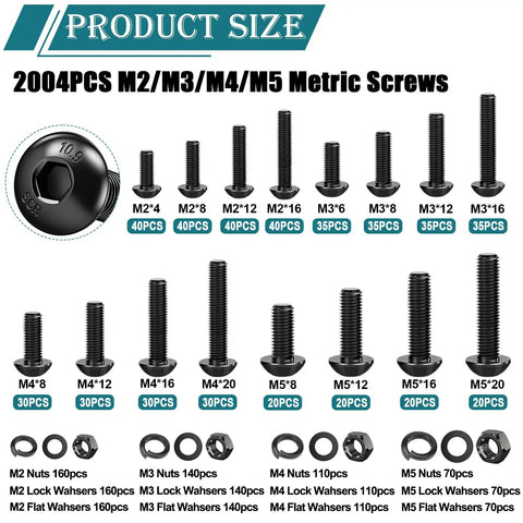 Top Shelf And Knockout Grade 10.9 Metric Screw Assortment With Heavy Duty Flange Bolt Kit covering M2 to M5 screws displayed in various sizes.