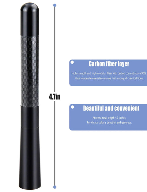 Short Carbon Fiber Car Antenna Mast 4.7 Inch Replacement With 6Mm Thread Adapter For Most Cars And Plug And Play Compatibility With Ford Dodge Toyota Nissan Mazda Includes 4 Adapters