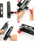 Rugged Aluminum Fire Extinguisher Mount Bracket With Four Clamps For Jeep Wrangler TJ JK JL JKU And UTV Polaris RZR Ranger Quick Release Design One Hand Quick Release Knob in use, demonstrating assembly process.