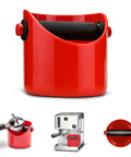 Grindenstein Espresso Knock Box Sturdy Compact Space Saving Kitchen Sidekick Red Durable Rubber Sleeve Protects Handle Top Rack Dishwasher Safe