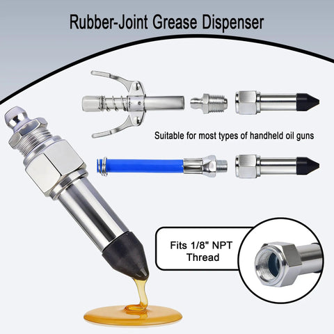 7 Piece Grease Gun Needle Tip Kit With 3 Nozzles, Needle Dispenser, Rubber Tip, Straight And Elbow Adapters shown in image