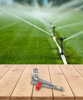 2 Inch Aluminum Agricultural Irrigation Sprinkler Head With 360 Degree Rotating Water Sprayer on wooden table