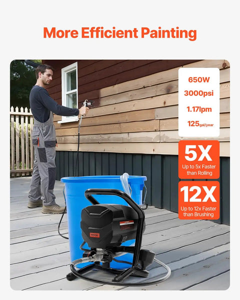 Heavy Duty Electric Airless Paint Sprayer With 650W Motor And 3000 Psi Pressure in use painting wooden wall.