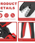 Product details of Easy No Fuss MC4 Solar Crimping Tool With Ratchet Mechanism For AWG 14 12 10 Cables showing precision jaw and ergonomic grip.