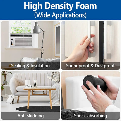 High Density Self Adhesive Foam Tape Weather Stripping One Half By One Quarter Inch X Forty Two Feet Two Rolls Neoprene insulation foam used for sealing, soundproofing, anti-skidding, and shock absorption.