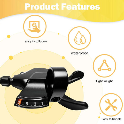 SL M315 7 Speed Right Thumb Gear Shifter for Mountain Road and Commuter Bikes with product features icons