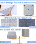 18 Pack Gray Acoustic Panels 12 By 12 Inch High Density Soundproof Wall Pads showing easy sticker design and beveled edges.