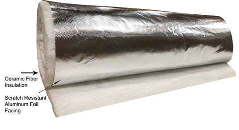 All Purpose High Temp Insulation Blanket With Aluminum Foil Facing For Kilns Stoves Furnaces And Ovens 2300 Degrees F Rating 8 Lb Density Half Inch By Twenty Four Inch By Sixty Inch Five Foot CeraTex 3180, showing aluminum foil facing and ceramic fiber roll