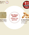 Nature's Way bird seed options including suet cakes and in-shell peanuts.