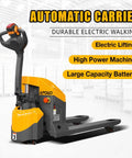 Heavy Duty Apollo Electric Pallet Jack 4400 Lb Capacity Extended Runtime, ergonomic handle and electric lifting, warehouse use.