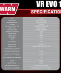 Warn Vro Evo 10 Standard Duty 12V Dc Electric Winch specifications chart with details on features and dimensions.