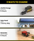 Image showing 3 ways to charge 12V 100Ah LiFePO4 Battery With Built In 100A BMS Group 31: LiFePO4 charger, solar panel, and generator.
