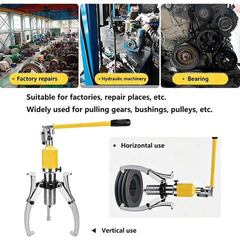 Shop Grade 10 Ton Hydraulic Gear Puller With Sturdy Transport Box For Wheel Bearing Separator And Cv Shaft Axle Rotors Goes Vertical Or Horizontal Takes The Sweat Out Of Stubborn Jams, showcasing horizontal and vertical uses.