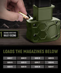 Plastic Magazine Speed Loader for 9mm and 40sw Quick and Pain Free Reload, compact green design handheld loading