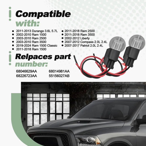 Tail Light Side Marker Lamp Bulb Socket Holder And Pigtail Wire Harness Kit For 2002-2024 Ram 1500 2500 3500 Durango