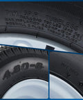 Close-up of 2 Pack 4.80-8 Trailer Tires With 8 Inch Rims 4 Lug On 4 Inch Bolt Pattern showing tire markings and tread detail