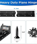 2 Pack Slick Black Stainless Steel Piano Hinges 30 Inch Long X 3 Inch Open Width Badass Rust Resistant Continuous Cabinet Hardware Saw Cuttable With Screws Included No Sweat Install with included screws.