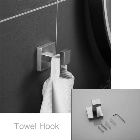 Hardwearing Stainless Bathroom Hardware Set With 24 Inch Towel Bar Two Towel Hooks Toilet Paper Holder And Hand Towel Rail In Brushed Nickel Finish Rust Resistant SUS304 Bath Accessories For A Sleek Modern Bathroom Upgrade Easy Install No Fuss - square towel hook on tiled wall with screw set