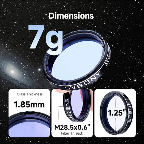 1.25 Inch Moon Filter For Telescopes, Crystal Clear Lunar And Planetary Viewing, Boosts Contrast, Cuts Glare, Lightweight 7g