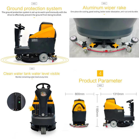 Top Shelf Ride On Automatic Floor Scrubber 33 Inch Wide Cleaning Path Heavy Duty commercial floor washer with visible water tank.