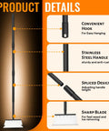 Heavy Duty Flat Shovel Scraper With 59 Inch Handle product details showcasing features: convenient hook, stainless steel handle, sharp blade.