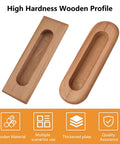 Oval Wood Recessed Concealed Door Handle Set Two Piece For Sliding Doors And Cabinets, natural beech wood, smooth finish, front view