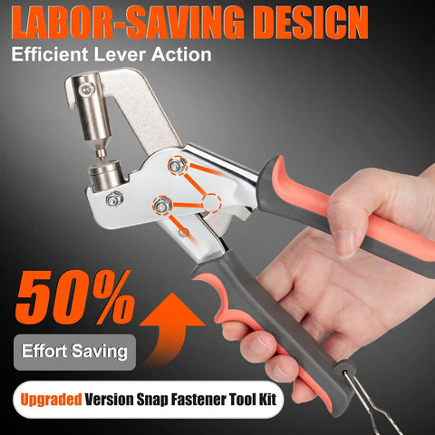 Hand holding Heavy Duty Snap Fastener Tool Kit With Case Must Have Pro Grade 80 Sets Stainless Steel Snaps Replacement Kit