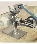 Vertical And Horizontal Dual Mode Belt Sander With High Speed Electric Drive For Metal Grinding, Polishing, And Knife Sharpening Flexible Angle Switching Ideal For Precision Work And Sharp Blade Edges, showcasing the motor and belt system.
