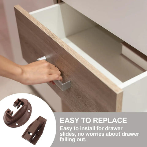 Plastic Center Mount Drawer Track Guides Replacement Kit With Screws showing installation in wooden drawer.