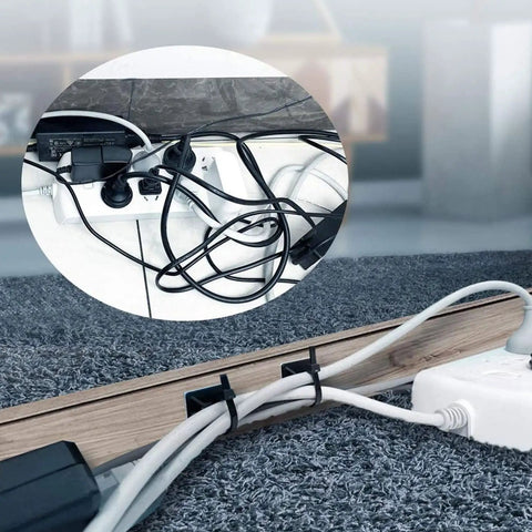 Self Adhesive Cable Zip Tie Mounts Kit With 3M Strong Adhesive organizing cables on a wooden desk for tidy setup