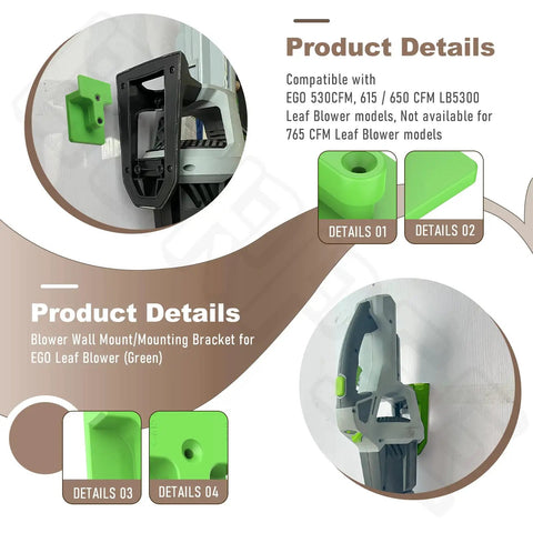Leaf Blower Wall Mount Bracket With Screws Fits 530 CFM And 615 650 CFM Models Green Durable Mounting Solution product details