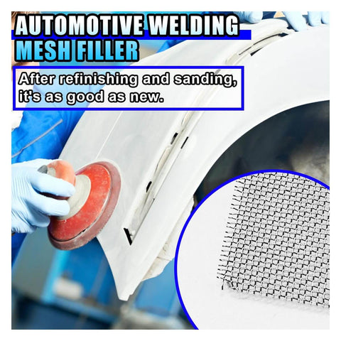 10-Piece Stainless Steel Welding Mesh Kit For Thermoplastic Repair shown with car bumper repair process and mesh detail inset.