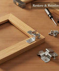 10-Pack Z Shaped Corner Braces for Picture Frames and Furniture, Chrome Plated Steel Right Angle Connectors on wooden frame