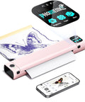 M08F Plus Tattoo Stencil Printer With Touchscreen And Bluetooth, pink, printing butterfly design, includes smartphone app interface.