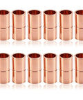 Twelve Pack Quarter Inch Copper Pipe Couplings And Straight Adapters for HVAC refrigeration, showing copper fittings.