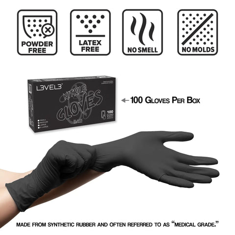 Level 3 Nitrile Gloves For Pro Work, Heavy Duty Disposable, Latex Free, Snug Fit, Box of 100 with textured fingertips in use